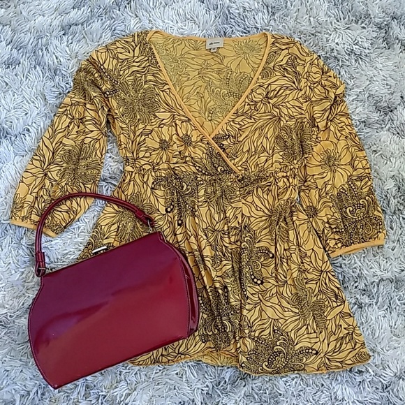 Ella Moss Tops - Ella Moss Yellow Floral Wrap Shirt Boho Hippie